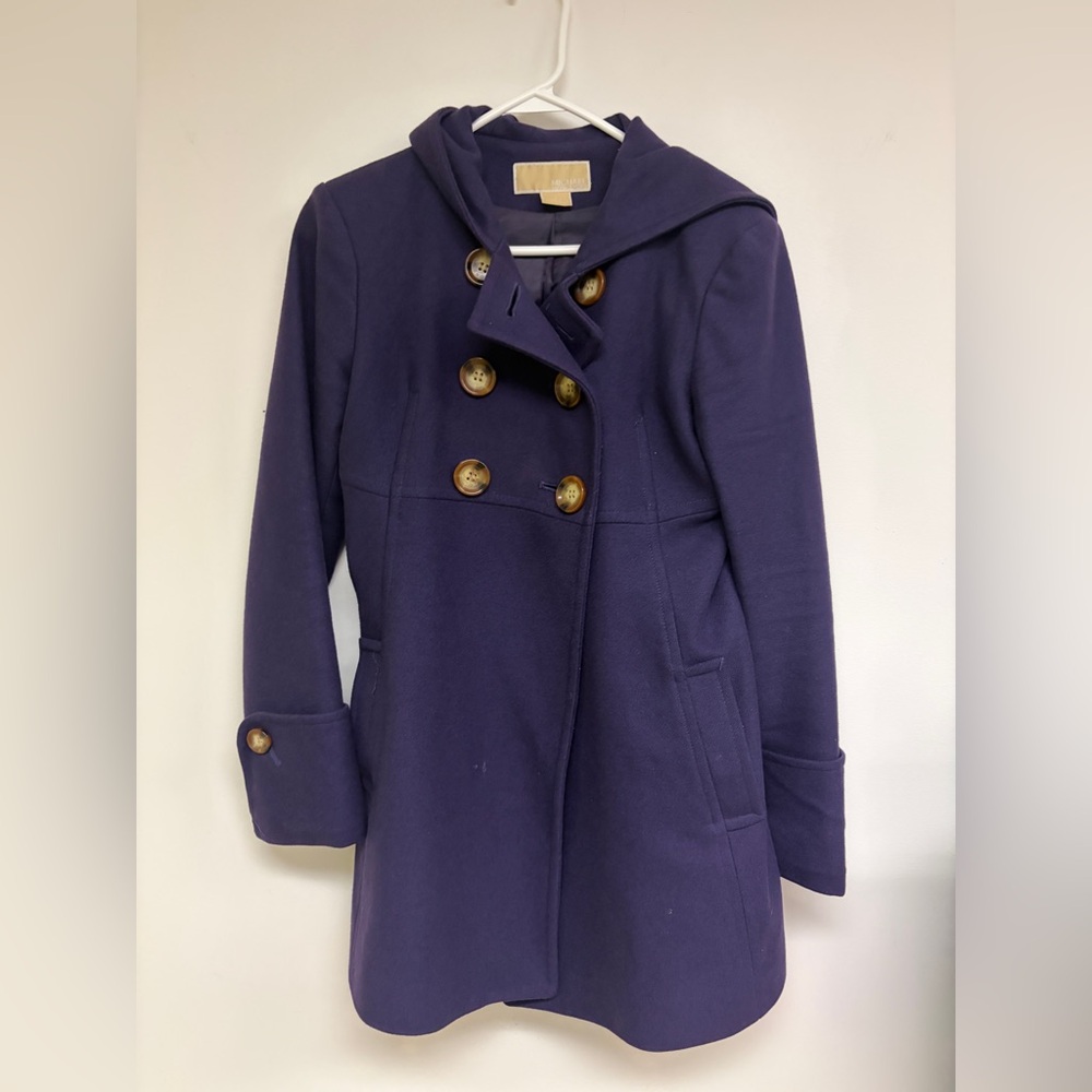 Michael Kors Women's Double Breasted Purple Hooded Pea Coat Sz 6